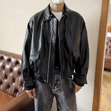 BONSIR  -  Men Fashion Lapel PU Leather Casual Biker Coat Streetwear Social Jackets Men Autumn Double Zipper Motorcycle Leather Jackets