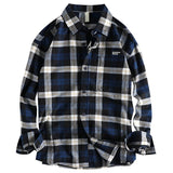 Bonsir New Spring Vintage Ground Wool Plaid Long-sleeved Shirt Men's Back Embroidery Pattern All-match Youth Coat Casual Shirts