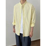 BONSIR  -  Spring and Autumn New Chinese Stand Up Collar Shirt Men's Handsome Comfortable Textured Long-Sleeved Striped Shirt
