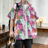 BONSIR  -  Beach Street Wear Tropical Floral Short Sleeved Men Printed Shirts Summer Seaside Vacation Men's Hawaiian Shirt Plus Size 5XL-M