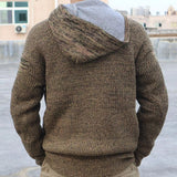Bonsir Men Knitted Hoodies Sweater Long Sleeve Plaid Pockets Pullover Drawstring Solid Thick Clothing Casual Sweatshirts Streetwear