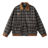 BONSIR  -  Vintage Patchwork Plaid Jackets Mens Streetwear Hip Hop Cargo Jacket Men Oversized Harajuku Autumn New Loose Casual Coats Unisex