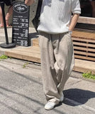 BONSIR  -  American Sle Cotton Linen Workwear Pants Men Loose Straight Leg Floor Length f Elastic Buttoned Linen Breathable Suit