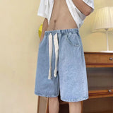 BONSIR  -  Summer Thin Denim Shorts Men's Hong Kong Style Brand Loose Straight Casual Mid-pants Versatile Wide-leg Five-point Pants Men