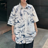 BONSIR  -  Mens Shirt Whale Ice Silk Casual Shirt Streetwear Fashion Personality Daily Outdoor Loose Short Sleeved Top Men'S Wear 2025 New