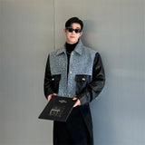 Bonsir Korean Style Patchwork Design Men's Short Coats Turn Down Collar Casual Loose Male Coats New Fashion 2024 Autumn Winter