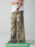 Bonsir Old and Worn Hole Jeans, High Street, Wasteland Style, Small Crowd Vibe, Beggar, Floor Sweeping Long Pants, blusa masculina