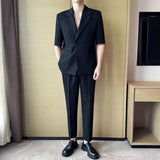 BONSIR  -  Summer Fashion Jacket And Trousers Two-piece Set Men's Solid Business Gentleman Casual Slim Fit Wedding Dress Thin Suit For Male