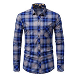 BONSIR  -  Men's Classic Long Sleeve Plaid Basic Dress Shirts Single Patch Pocket Formal Business Casual Regular Fit Office Social Shirt