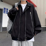 Bonsir American High Street Jacket Men's Spring and Autumn New Item Solid Lapel Loose Collar Zipper Long Sleeved Jacket