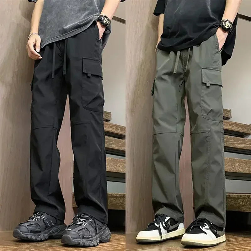 Bonsir Straight Cargo Pants for Men Y2k Vintage Wide Trousers Man Street Techwear Baggy New In High Quality Cotton Harajuku Cheap Long