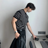 Bonsir New Arrival American Striped T Shirts Men Summer Round Neck Slim Fit Short-sleeved Bottoming Shirt Sports Gyms Fitness T-shirt