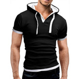 BONSIR  -  T-Shirt Tops Hooded Light Grey Mens Muscle Polyester Red Short Sleeve Slim Fit Sport Black Summer Hot New Stylish