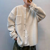 Bonsir Mens Jacket Faux Cashmere Polar Fleece Casual Jacket Spring Furry Streetwear Fashion Trend Campus Long Sleeve Top Men'S New
