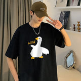 BONSIR  -  Summer Men Cotton Funny Goose Print T Shirt Cartoon Short Sleeve Tops O-Neck Tees Y2k Anime Casual Oversized T Shirts Men