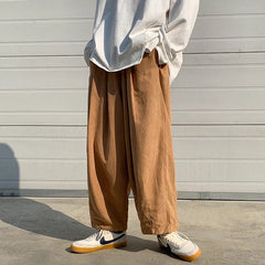 Bonsir New Spring Men Lantern Cargo Pants Casual Trousers Couple Wide Leg Joggers Straight Solid Color Baggy Oversize Pants Sweatpants