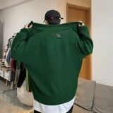 BONSIR  -  Zipper knitted sweater men autumn and winter national trend high street loose fashionable zipper stand collar sweater jacket men