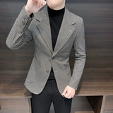 Bonsir Coats Plaid Dress Jacket for Men Single Breasted Clothing Spring Clothes Models Korean Style New Man Business Suits and Blazers