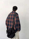 BONSIR  -  American retro white navy plaid shirt men's autumn tide brand sanding shirt coat loose casual shirt