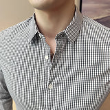 Bonsir Black White Plaid Shirt Autumn New Mens Long Sleeve Business Slim Fit Casual Shirt Homme Social Formal Wear Blouses 4XL-M