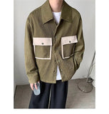 BONSIR  -  Men Casual Loose Retro Shirt Color Block Long Sleeve Patchwork Design Trendy Coat
