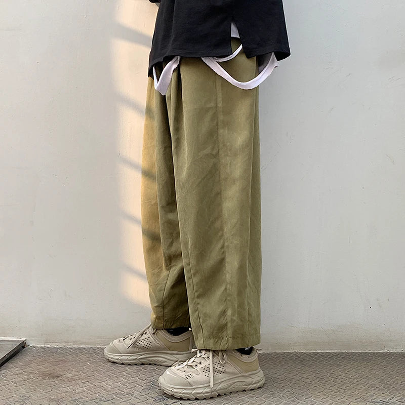 Bonsir New Spring Men Lantern Cargo Pants Casual Trousers Couple Wide Leg Joggers Straight Solid Color Baggy Oversize Pants Sweatpants