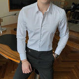 BONSIR  -  7 Colors Men's Classic Style Business Fashion Solid Color Long Sleeve Shirt Cotton Casual Slim Fit Shirt Male Office Clothes