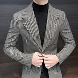 Bonsir Coats Plaid Dress Jacket for Men Single Breasted Clothing Spring Clothes Models Korean Style New Man Business Suits and Blazers