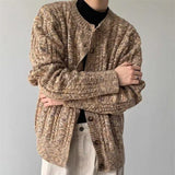 BONSIR  -  umn and winter knitted sweater men contrasting color old money style knitted cardigan loose retro twist lazy sweater jacket men