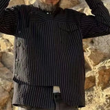 BONSIR  -  New spring and autumn shirt striped casual long-sleeved men's versatile trendy wasteland style fashionable handsome couple shirt