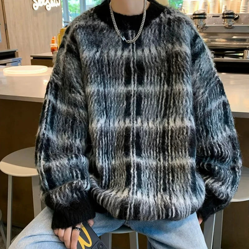 Bonsir Knitted Sweaters Men Winter Warm Soft Colorful Popular Teenagers Vitality Retro Slouchy Couple Baggy American Style Aesthetic