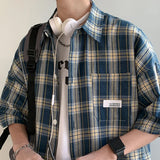 BONSIR  -  Y2k Streetwear Plaid Men Shirts Summer Fashion Chemise Homme Fashion Mens Checkered Shirts Short Sleeve Men Blouse
