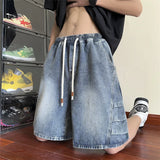 Bonsir Summer Fashion Blue Denim Pants Shorts Men's Straight Casual Ins Youth All-match Fifth Pants Elastic Waist Chic Short Pants