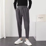 BONSIR  -  Pleated Tapered Men Elastic Waist Small Feet Slim Casual Pants Fashion Korean Blazer Trousers Youth Streetwear Male Trendy Brand