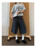 BONSIR  -  Women's Large Retro Loose Wide Leg Denim Shorts Summer Young Girl Casual Bottom Female High Waisted Straight Calf-length Pants