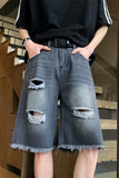 Bonsir Men's Blue Shorts Streetwear Baggy Jeans Jorts Straight Trousers Wide Pants Luxury Man Jeans Ripped Clothing