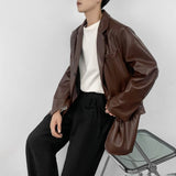 Bonsir Men Pu Leather Jacket Grunge Motorcycle Casual Pu Jacket Spring Streetwear Youth Campus Jacket Men'S Clothing Old Money New