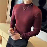 Bonsir 11 Color Autumn Winter Half Turtleneck Stretch T-shirt High Quality Slim Fit Casual Long Sleeved Cotton Tee Men Clothing 4XL-M