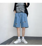 BONSIR  -  Summer Shorts Men's Ripped Streetwear Fashion Loose Jeans Hole Straight Wide Casual Soft Denim Shorts Male