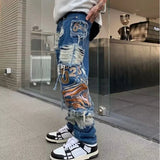 Bonsir Y2K Streetwear Baggy Ripped Stacked Jeans Pants Men Straight Kanye Old Hip Hop Denim Trousers