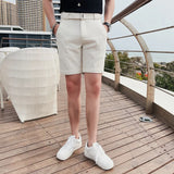 Bonsir Summer Fashion Men Knee Length Shorts With Belt Formal Men Slim Casual Plaid Suit Shorts Korean Business Social Short Pant