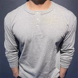 BONSIR  -  New American Fashion Men Henry Collar T-shirt Light Luxury Solid Color Long Sleeve Tops Leisure Light Business Basic Shirt M-3XL