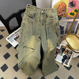 Bonsir Spring Men and Women Trendy Street Personalized Washed Straight leg Jeans Couple Loose Wide Leg Floor Raging Casual Pants