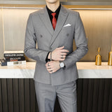 Bonsir 10 Color 2 Peices Sets Dress Suits Men ( Blazer + Pants) Wedding Stage Wear Double Breasted Formal Suit Costume Homme 6XL-M