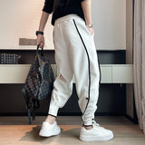 Bonsir Spring Autumn Casual Joker Harlan Pants Sports Bundle Leg Waist Pants Streetwear Fashion Men Black White Grey Elastic Trousers
