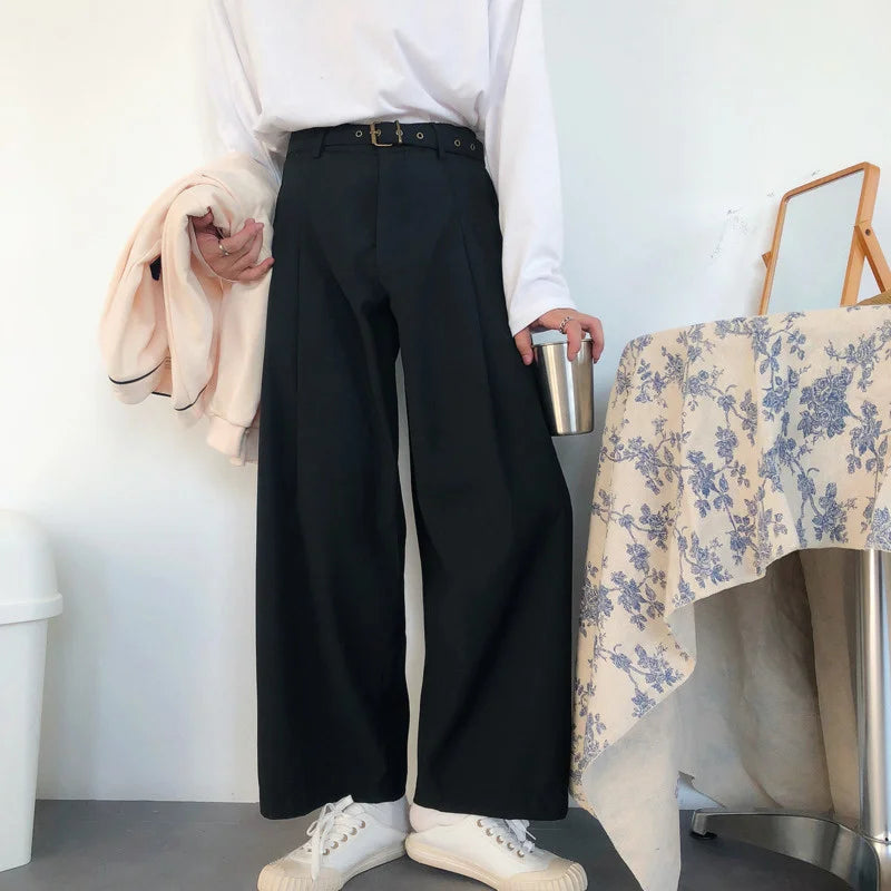 Bonsir -  wear /men's vintage casual Wide Leg Pants with belt for Male Autumn tide new Loose all-match Pants 2Y272