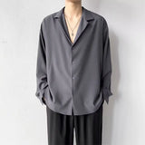 BONSIR  -  Korean Fashion Men's Shirt Spring Summer New Loose Casual Long-sleeved Lapel High Street Male Suit Shirt White Black Gray Green