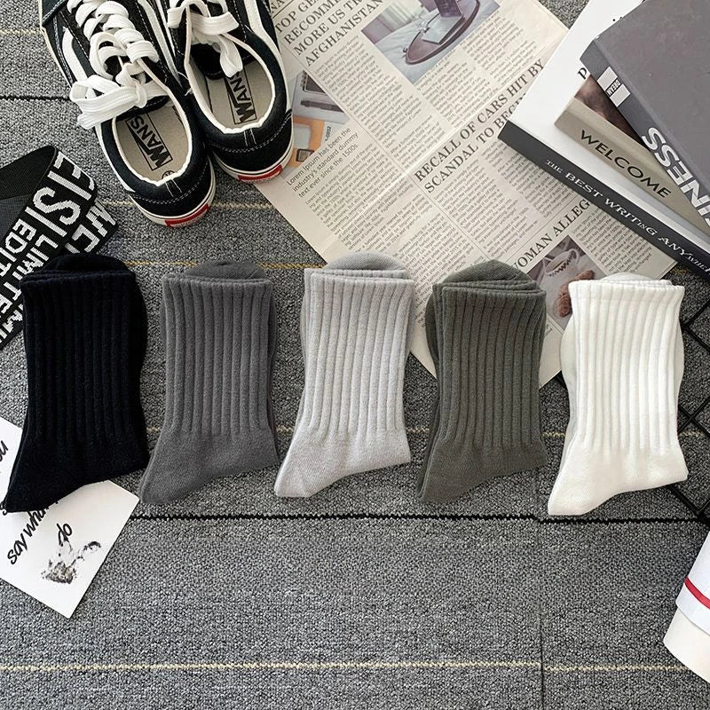 Bonsir New 5 Pairs Cool Men Black White Warm Socks Set Autumn Winter Male Solid Color Sport Short Socks For Men