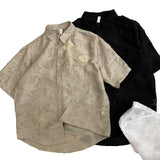 BONSIR  -  Summer New Men's Short Sleeve Shirt Pattern Tencel Fabric Shirt Casual Light Ripe Wind Top Cardigan Tide