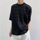 Bonsir Summer Street Trendy Personalized Stripe Round Neck Short Sleeve Couple Breathable Loose Hip Hop Casual T-shirt Top harajuku